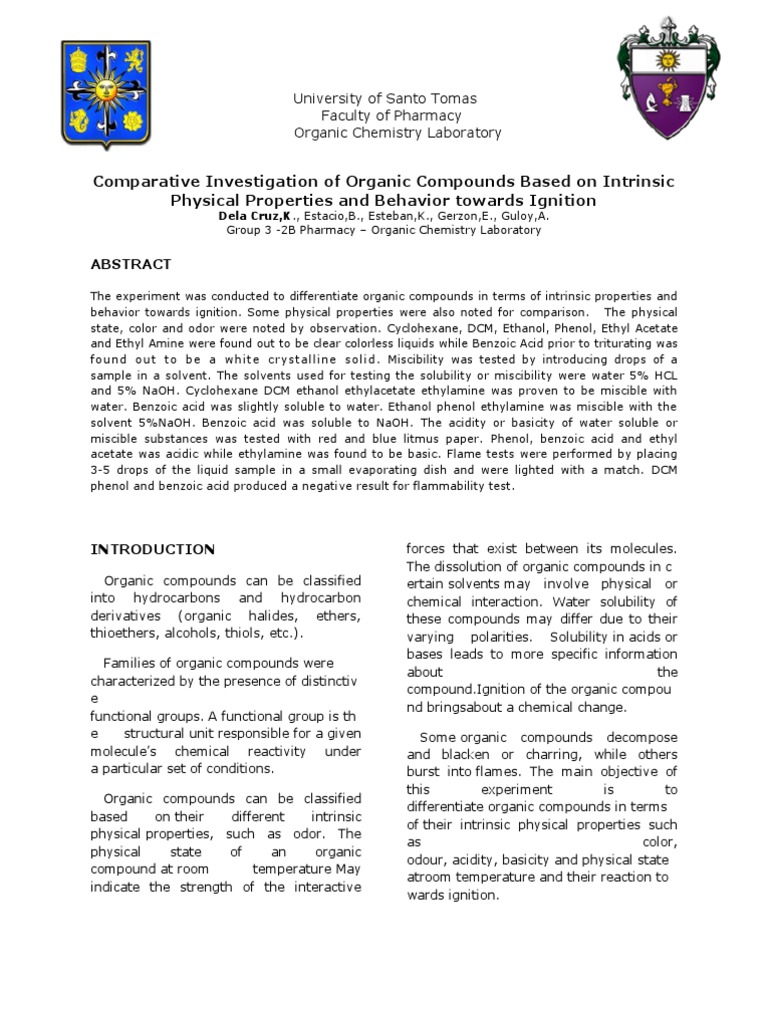 Comparative Investigation of Organic Compunds | PDF | Solubility | Ethanol
