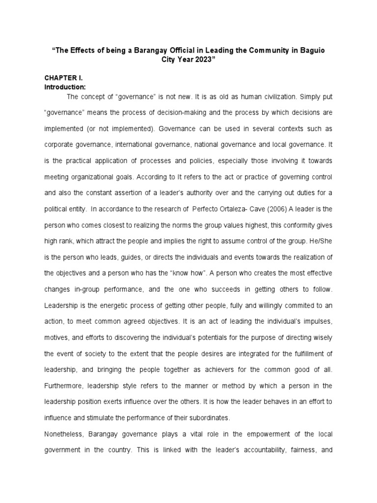 Barangay Leadership Impact in Baguio 2023 | PDF | Leadership | Governance
