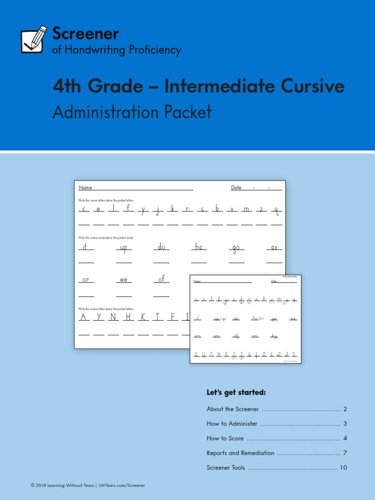 4th Grade - Intermediate Cursive: Administration Packet | PDF