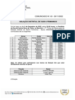 Seleção Distrital de Sub14 Femininos: COMUNICADO Nº. 63 - 29/11/2022