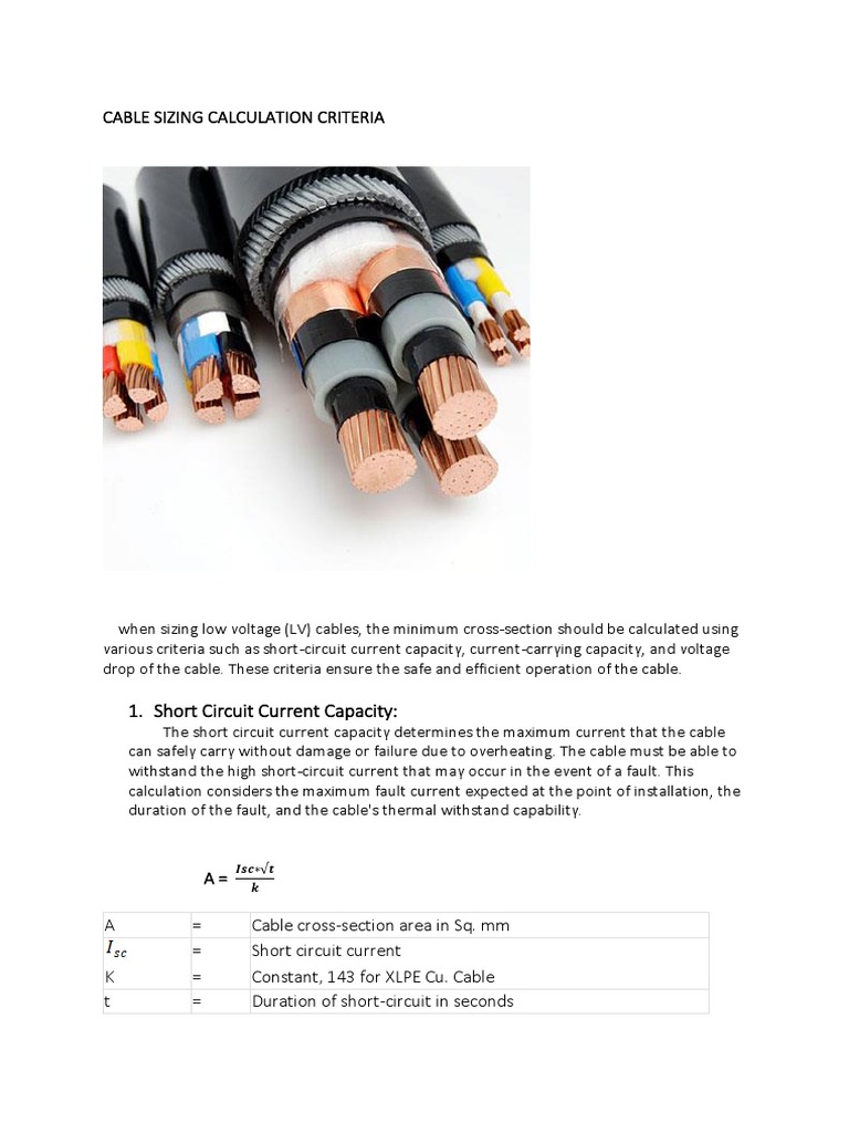 Cable Sizing Calculation Criteria PDF
