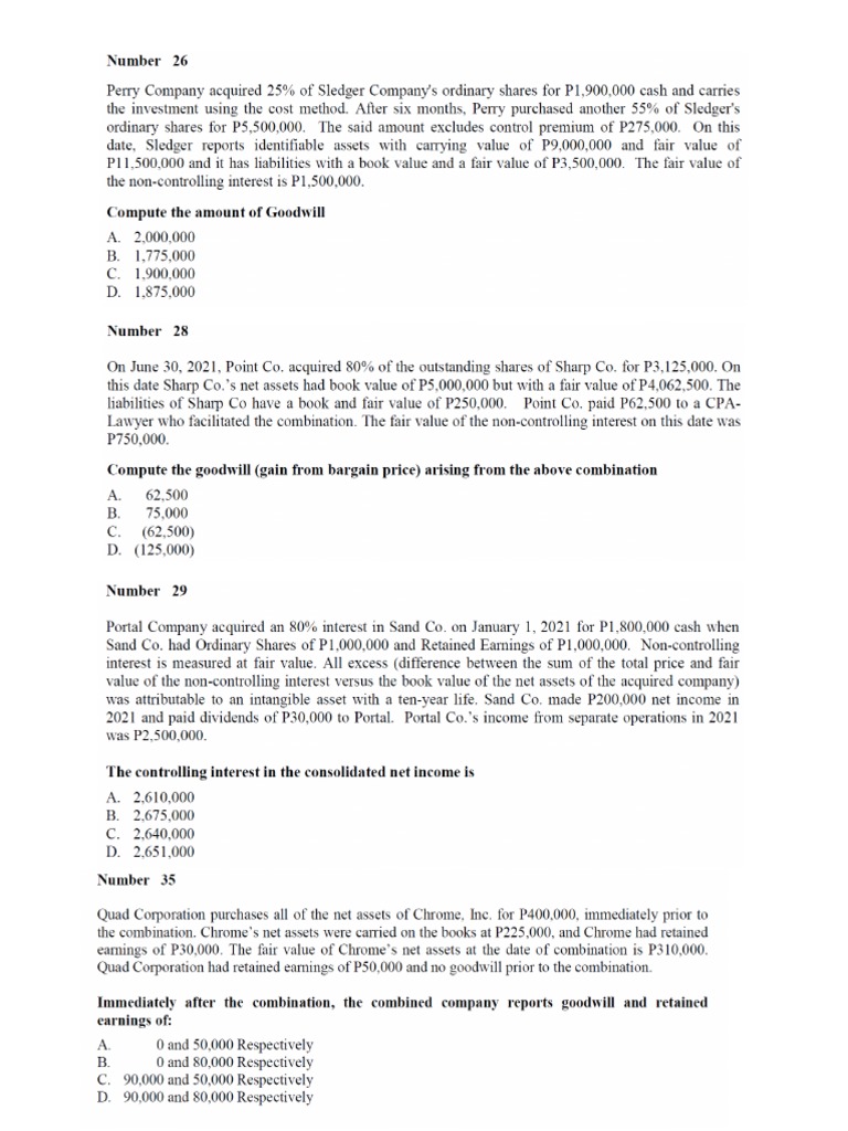 Business Combination Exercises PDF