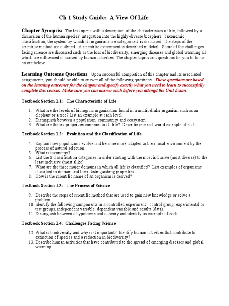 Biology 1406 Chapter 1 Study Guide | PDF | Life | Taxonomy (Biology)