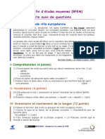 Épreuve de Texte Suivi de Questions: Texte: Une Grande Ville Européenne