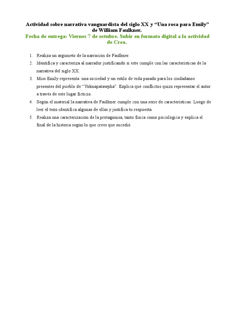 Actividad Sobre Una Rosa para Emily | PDF