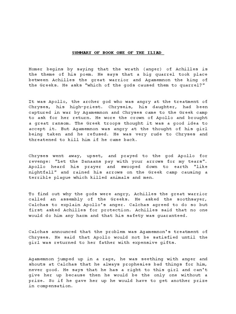 Summary of the iliad book 1 pdf achilles agamemnon