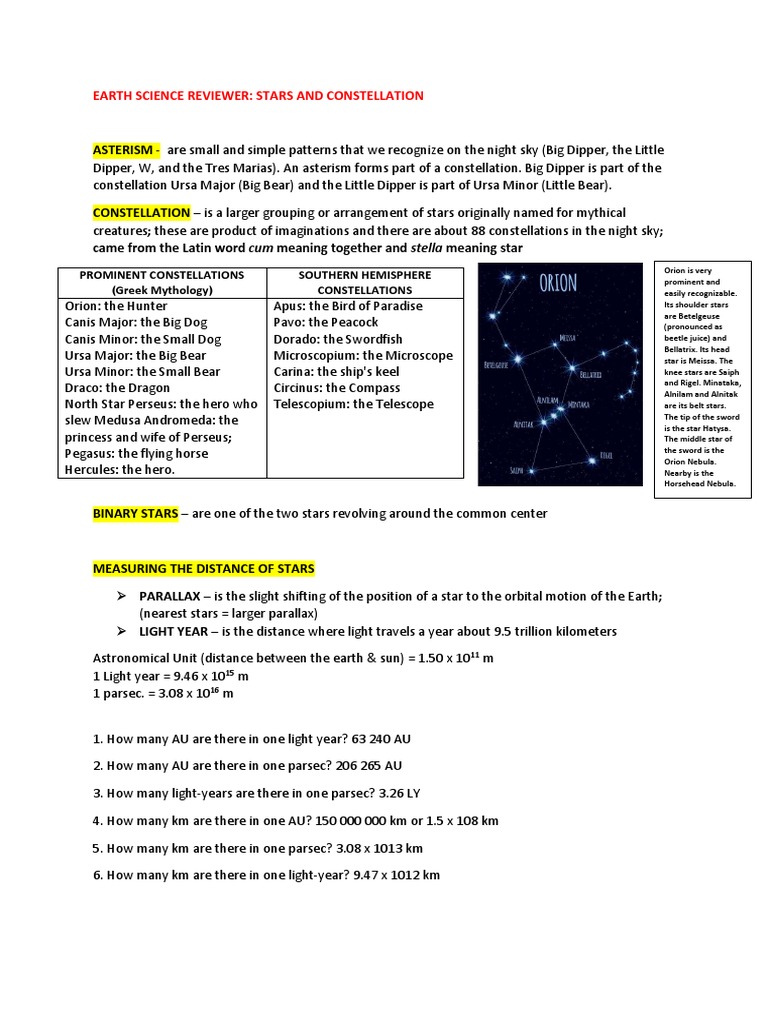 Stars and Constellations Overview | PDF | Sun | Stars