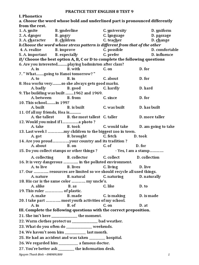 Practise Test 9 Pdf
