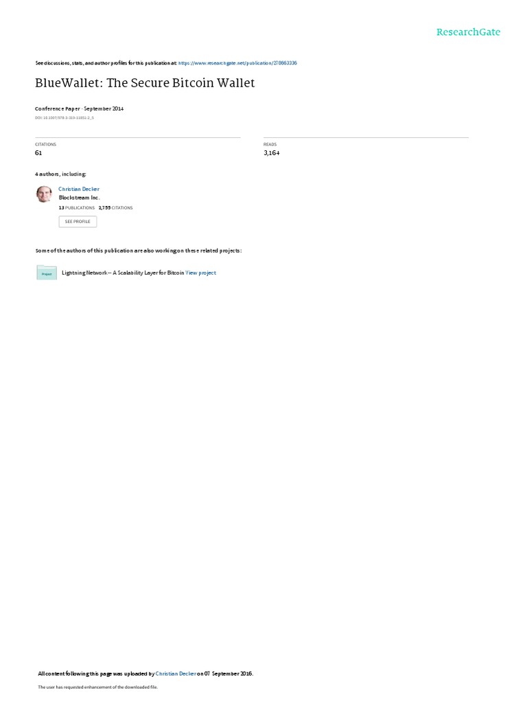 2014) BlueWallet: The Secure Bitcoin Wallet | PDF | Bitcoin | Public Key  Cryptography