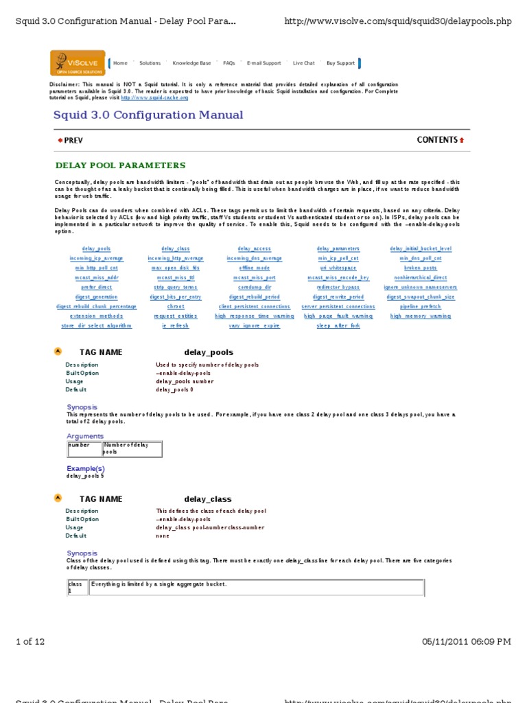 Squid 3.0 Configuration Manual: Delay Pool Parameters | PDF | Hypertext ...