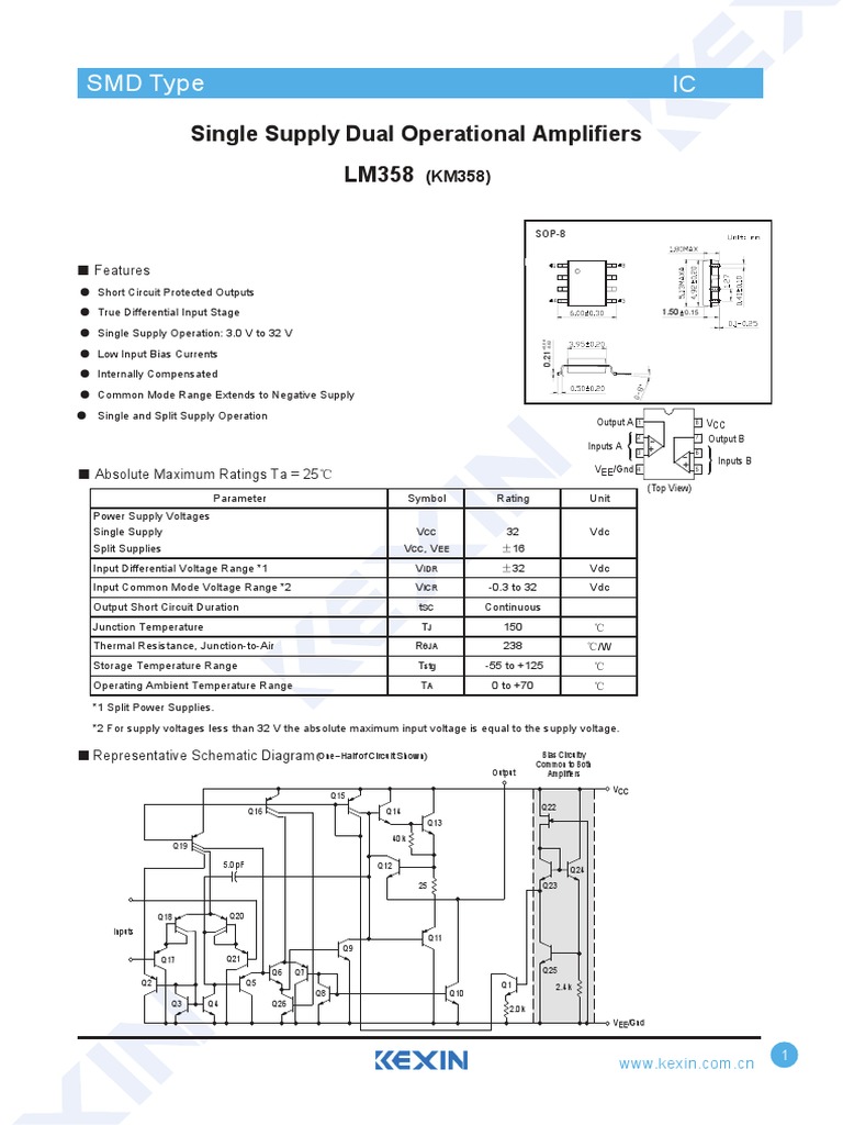 SMD Single Supply Dual Operational Amplifiers LM358 (KM358 | PDF ...