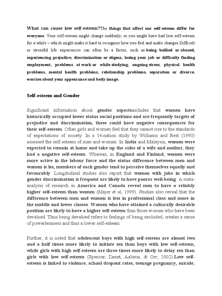 Causes and Solutions for Low Self-Esteem | PDF | Self Esteem | Cognition