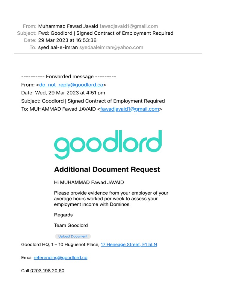 FWD Goodlord Signed Contract of Employment Required | PDF