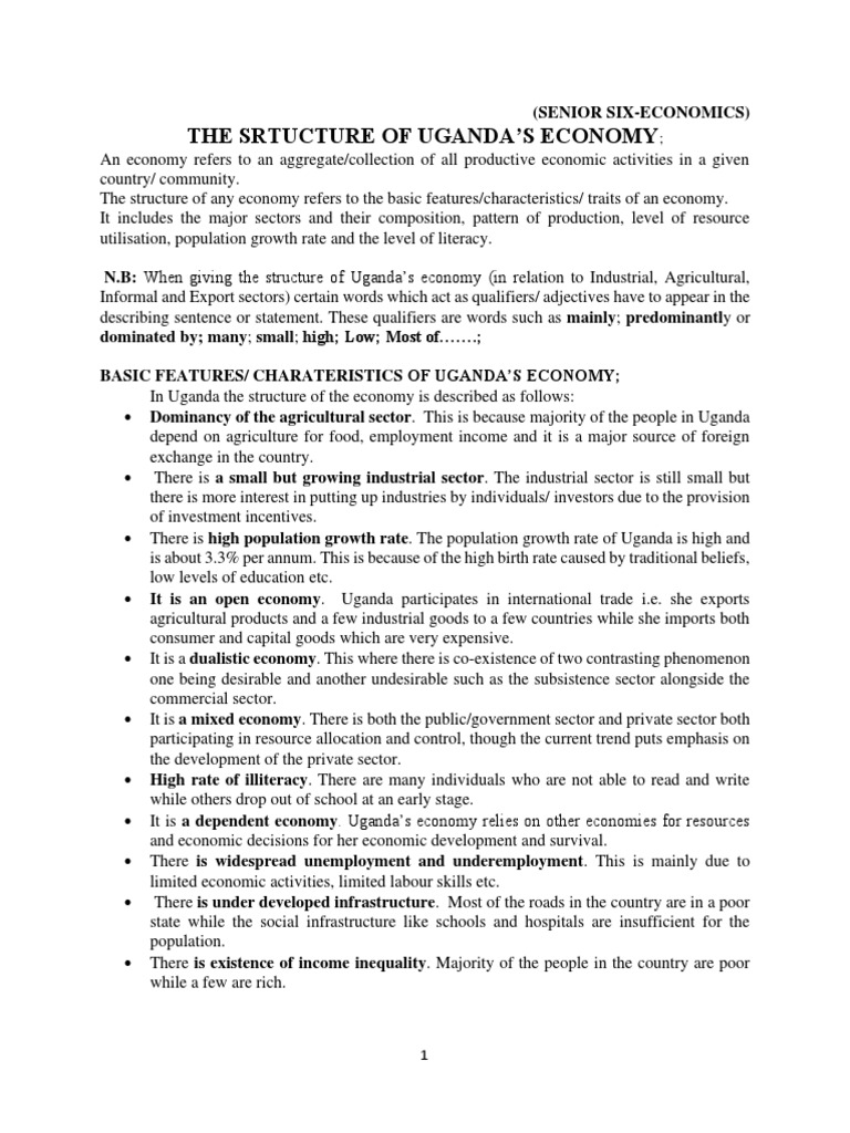 THE SRTUCTURE OF UGANDA’S ECONOMY; | PDF | Labour Economics | Taxes