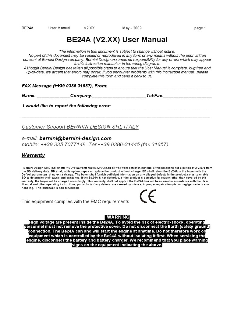 BE24A (V2.XX) User Manual PDF Electric Generator Battery Charger