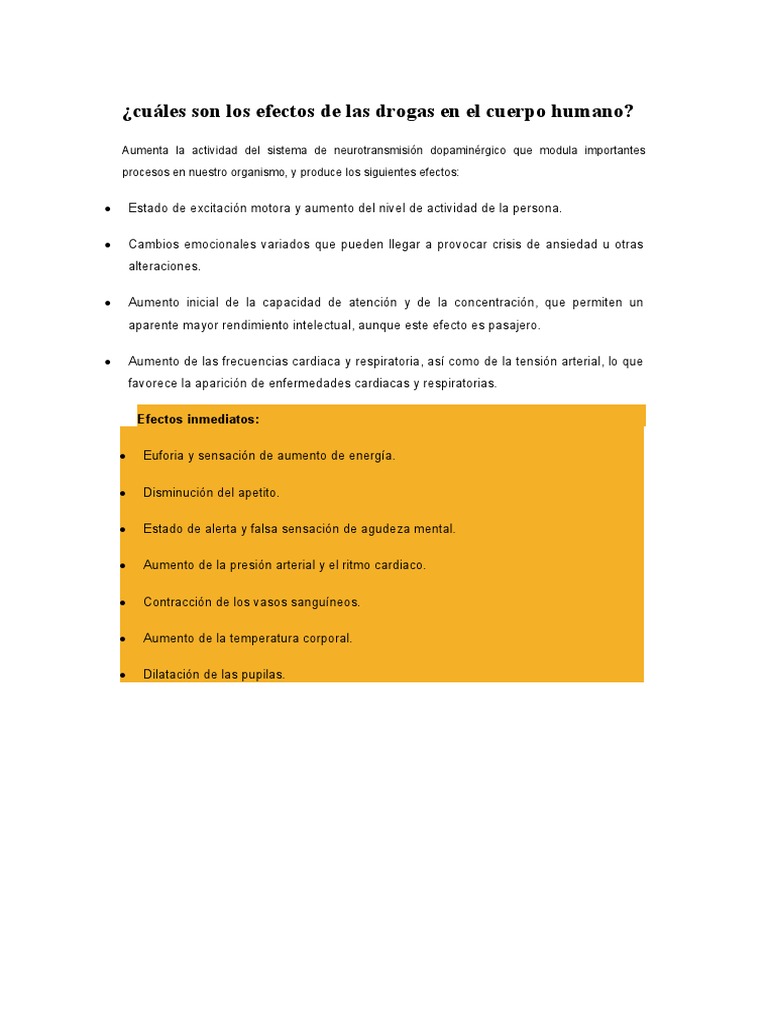 Cuáles Son Los Efectos de Las Drogas en El Cuerpo Humano | PDF