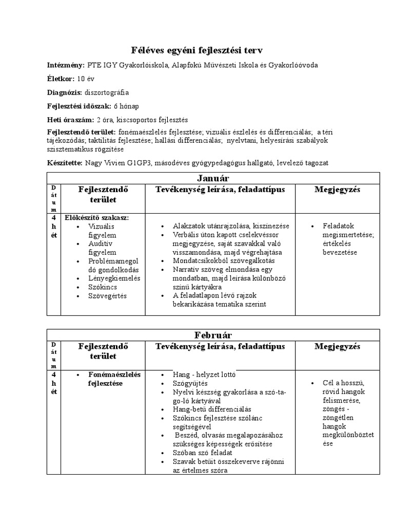 Féléves Egyéni Fejlesztési Terv | PDF
