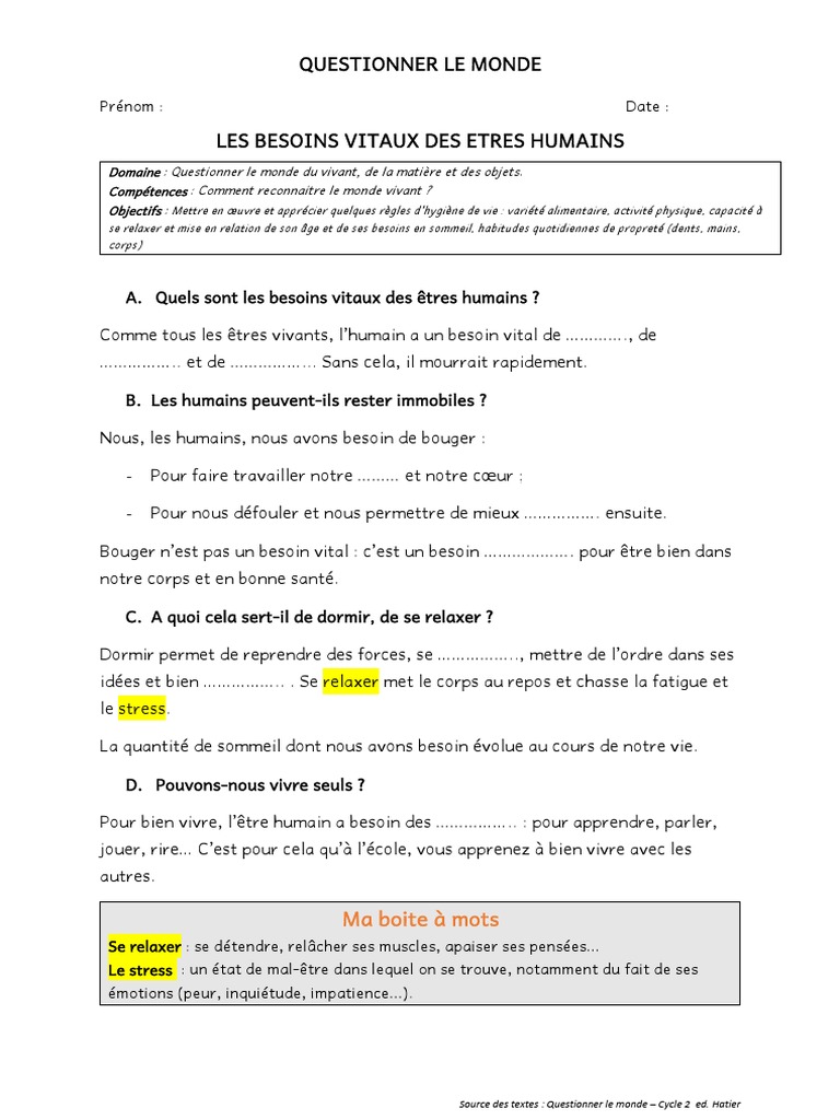 Les Besoins Vitaux _ Les besoins fondamentaux de l’être humain – TLWK