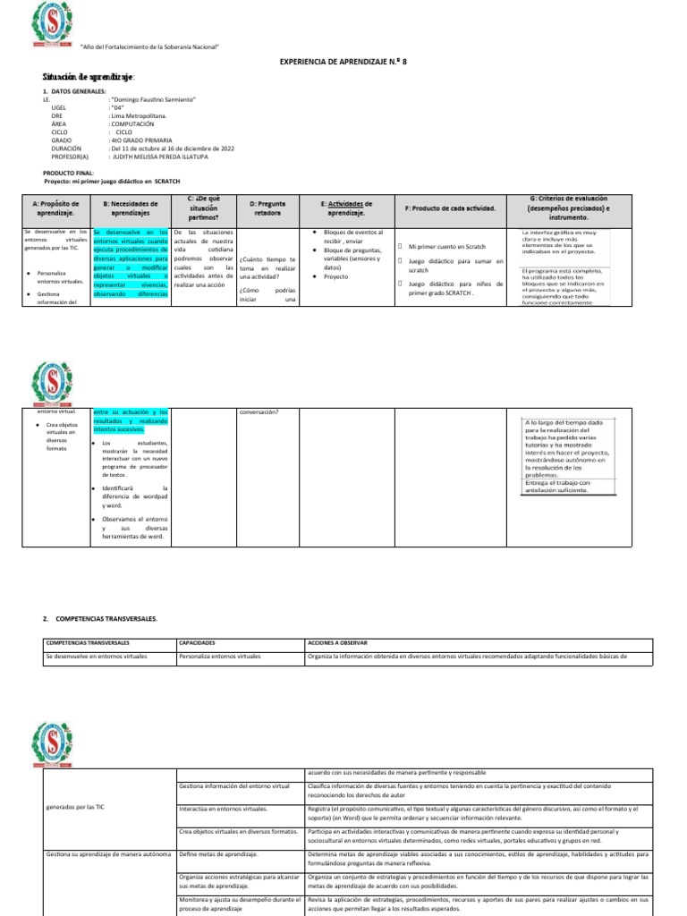 P5 Experiencia de Aprendizaje 8 | PDF | Aprendizaje | Modificación de ...
