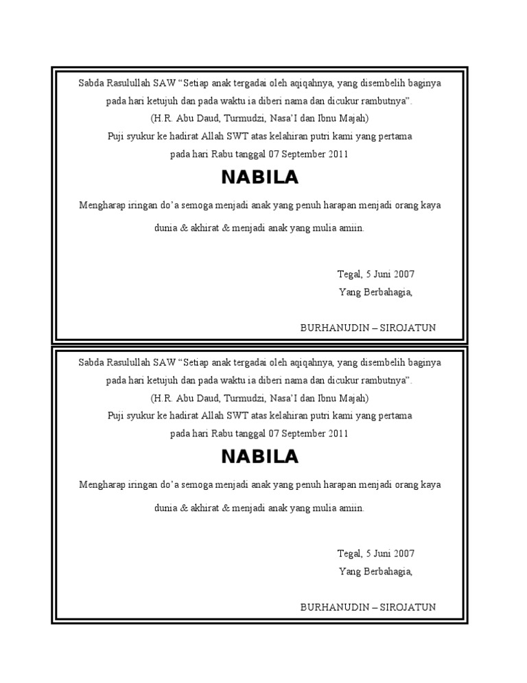 60 Contoh Undangan Yasinan Aqiqah Gratis Terbaik