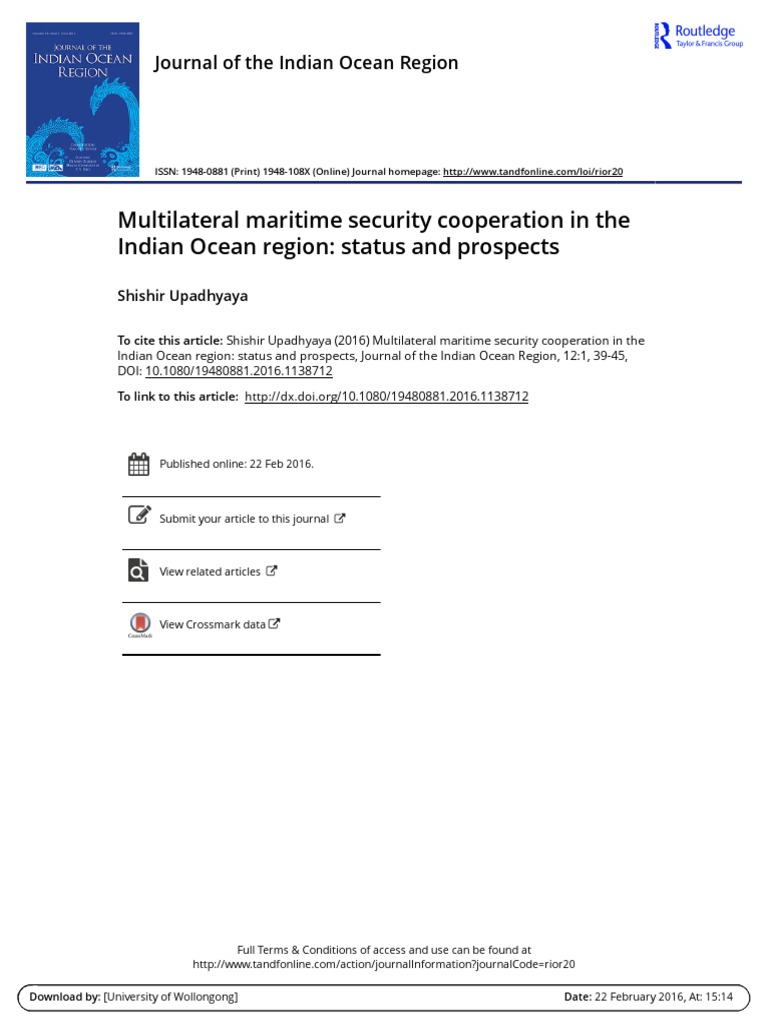 Multilateral Maritime Security Cooperation in The Indian Ocean Region ...