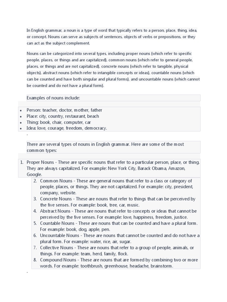 Noun And Its Types With Usage Pdf Noun English Grammar