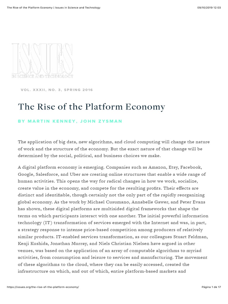 The Rise of The Platform Economy - Issues in Science and Technology ...