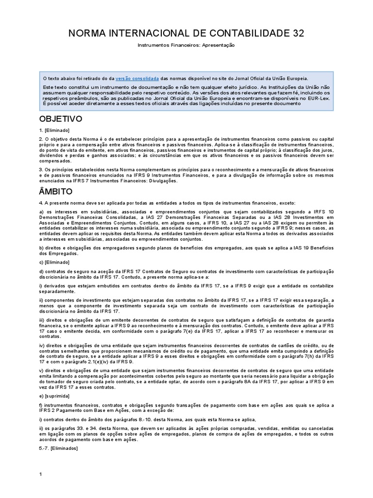 Ias 32 | PDF | Opção (finanças) | Capital próprio (finanças)