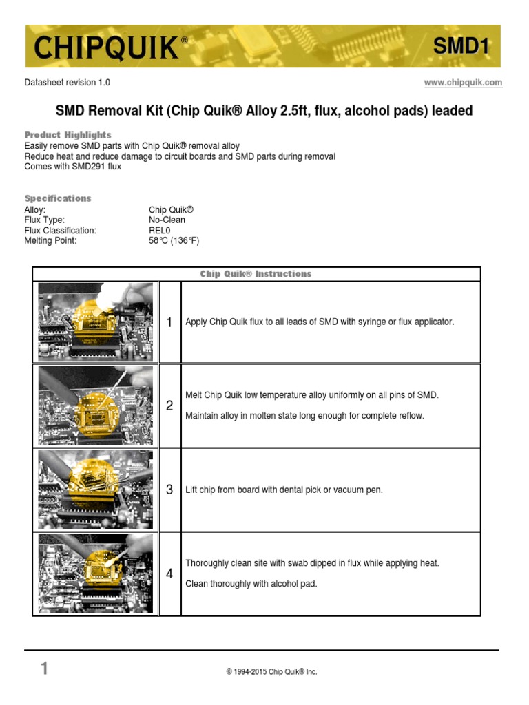 SMD Removal Kit (Chip Quik® Alloy 2.5ft, Flux, Alcohol Pads) Leaded PDF