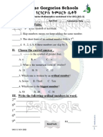 Abune Gorgorios Schools Mathematics Worksheet for UKG Students