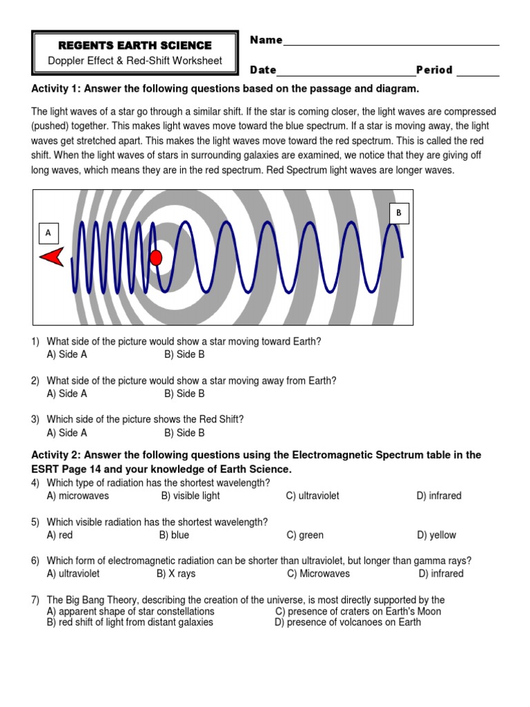Doppler Effect Worksheet PDF Electromagnetic Spectrum