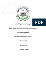 Lab. of Phytochemical Analysis Experiment: Spectrophotometric Analysis of Aspirin Dr. Sabren Athamneh Students: Abdelrahman Jaafreh