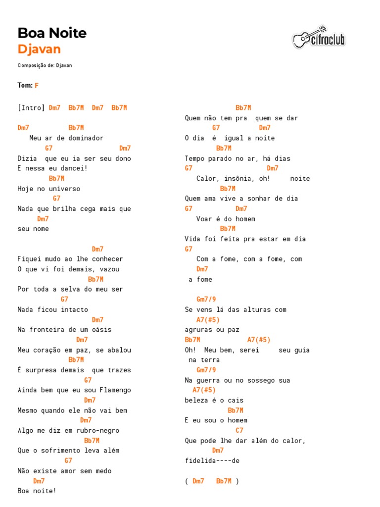 Cifra Club Djavan Boa Noite PDF Amor