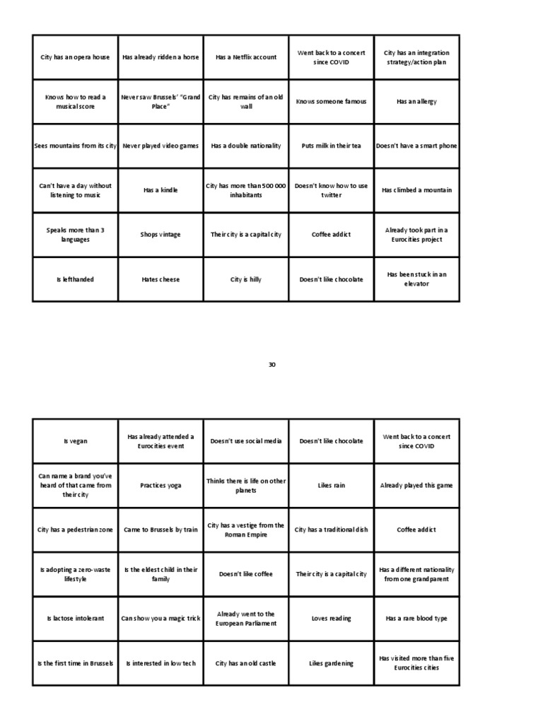 Bingo Cards | PDF | Brussels