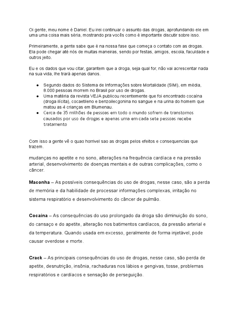 Pesquisa Sobre Drogas Ilícitas | PDF | Cocaína | Morte