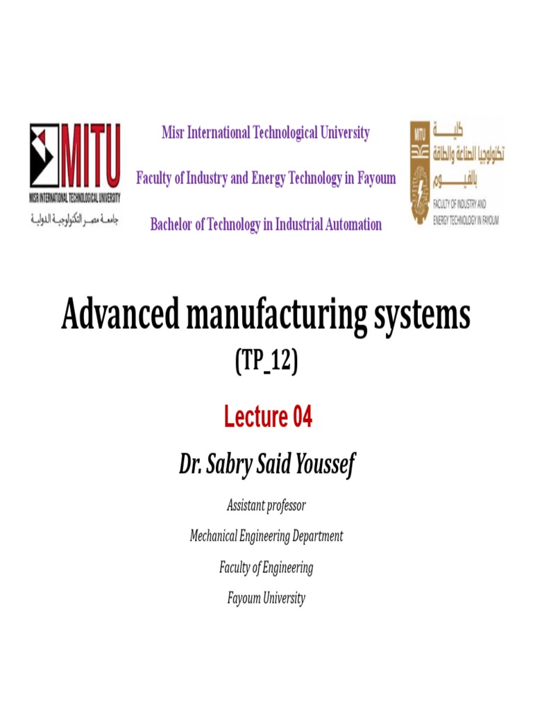Lec.04 Advanced Manufacturing Systems PDF