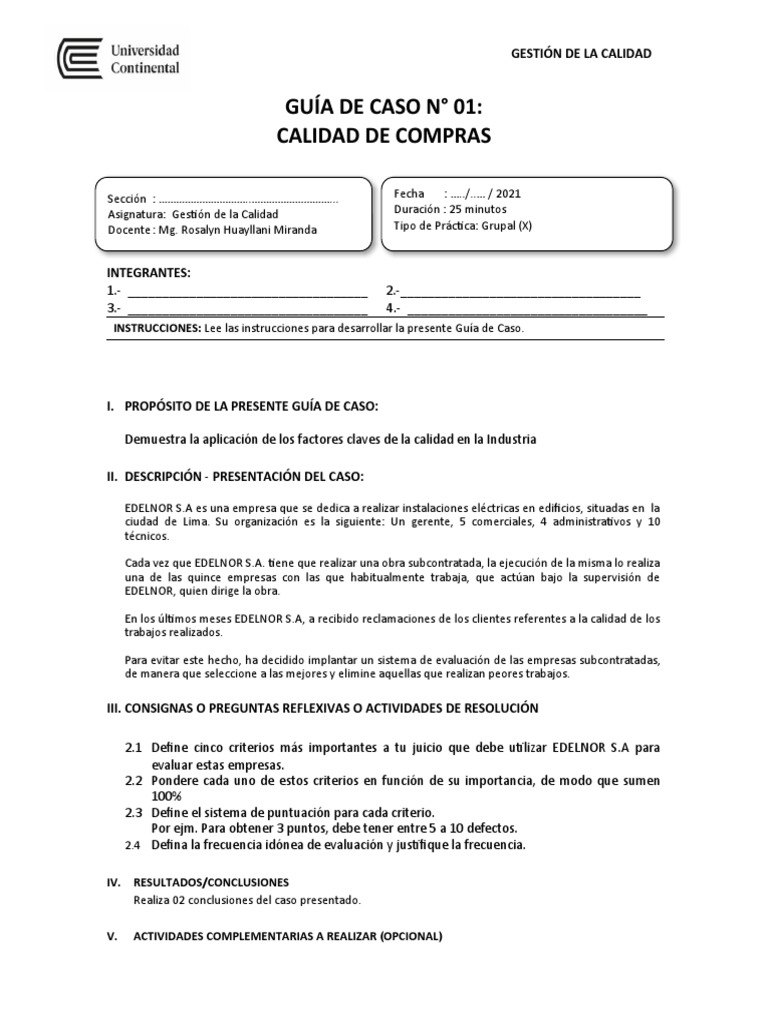 Evaluación de Calidad en Compras EDELNOR | PDF