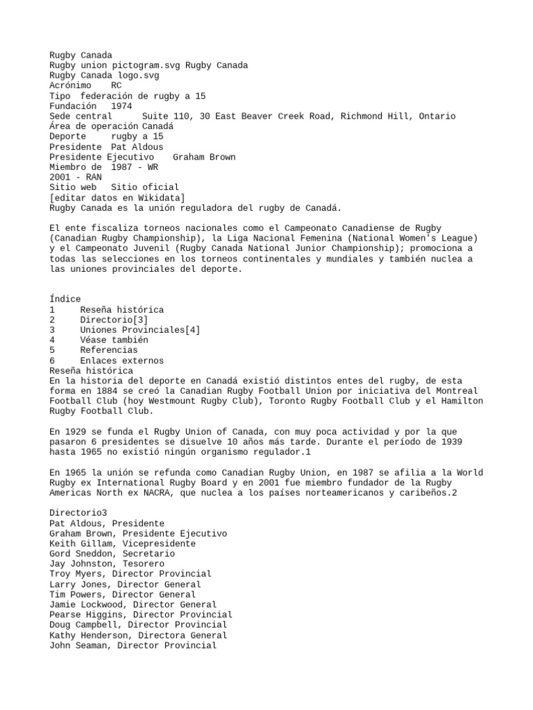 Rugby Canadada PDF Fútbol rugby Sindicato de rugby