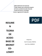 Resume N Teoria DE Acido-Base de Bronst ED - Lowey: Integrantes Yveth Torrealba 27987441 Jesús Pérez 28399243