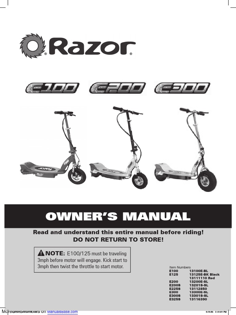Razor E300 PDF Battery Charger Electrical Connector