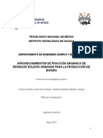 Avances Del Proyecto. APROVECHAMIENTOS DE FRACCIÓN ORGÁNICA DE RESIDUOS SÓLIDOS URBANOS PARA LA PRODUCCIÓN DE BIOGÁS