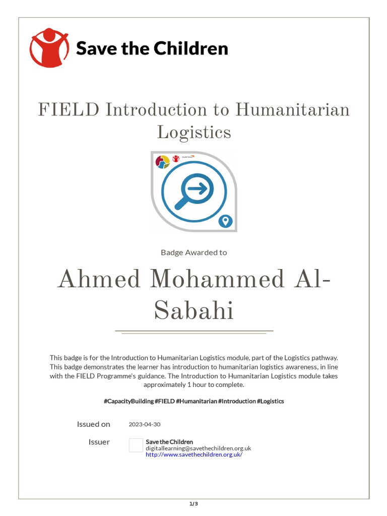 2023 04 30 Field Introduction To Humanitarian Logistics en PDF