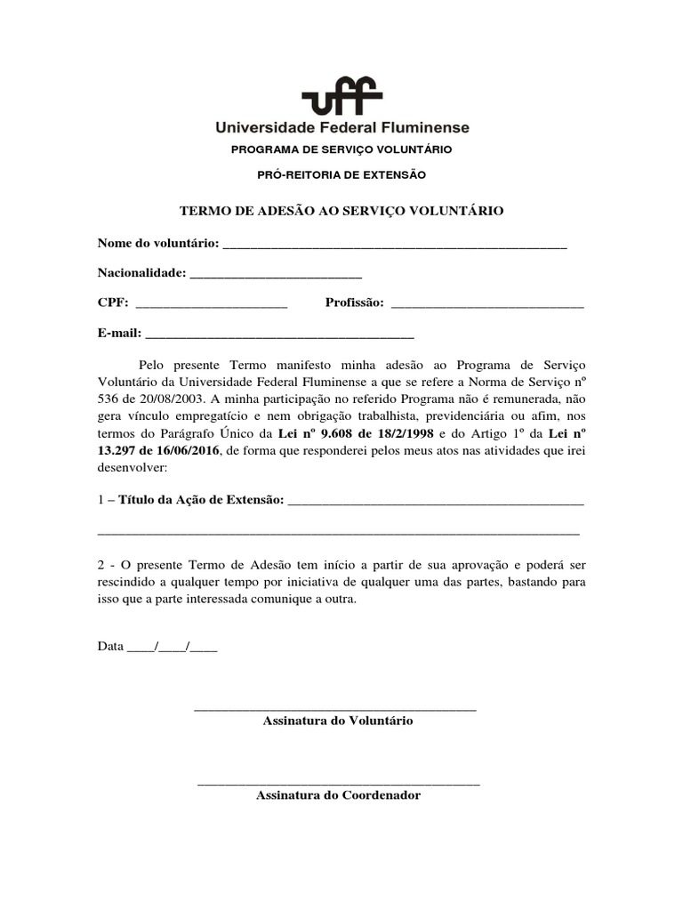 Termo de Adesão ao Voluntariado UFF | PDF | Negócios