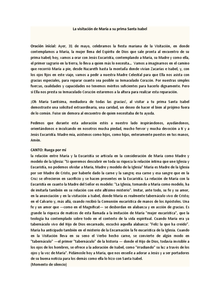 La Visitación De María A Su Prima Santa Isabel Pdf María Madre De