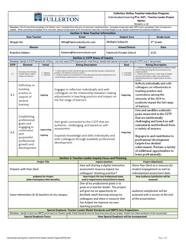 Ilp Ha Semester4 Completed | PDF | Teachers | Educational Assessment