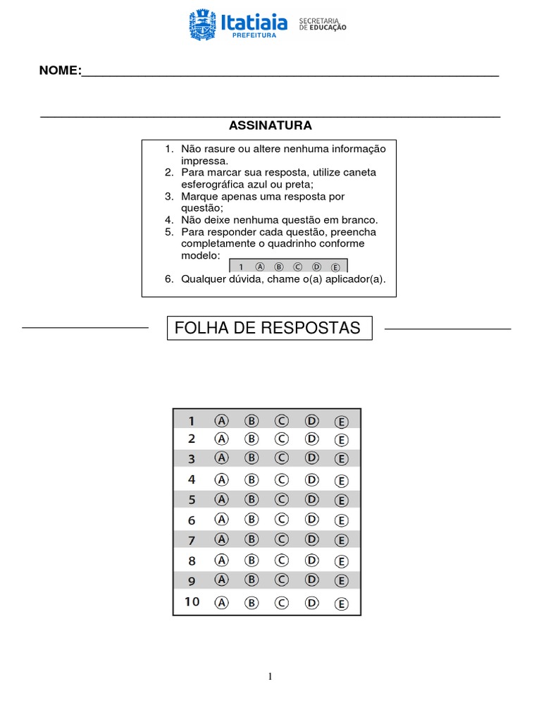 Folha de Respostas GCMI 2022 | PDF