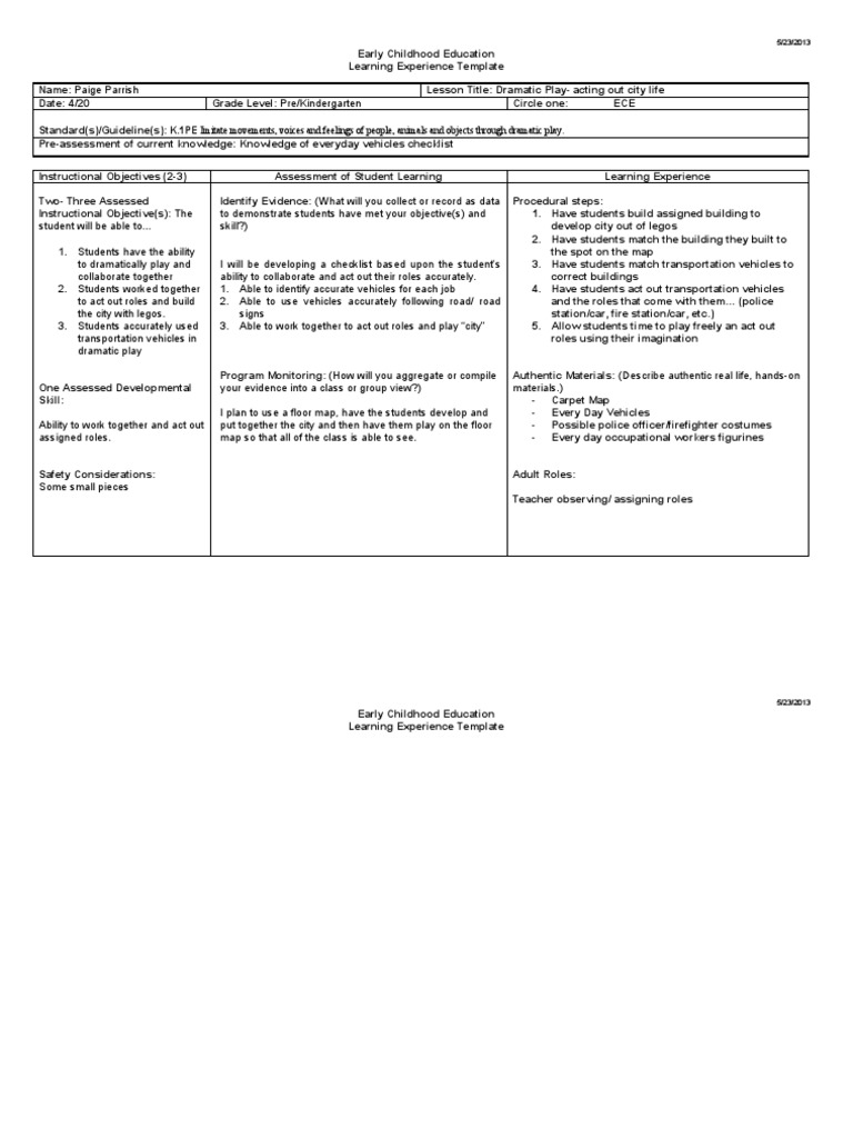 Ece Lesson Plan Template | PDF | Early Childhood Education | Learning