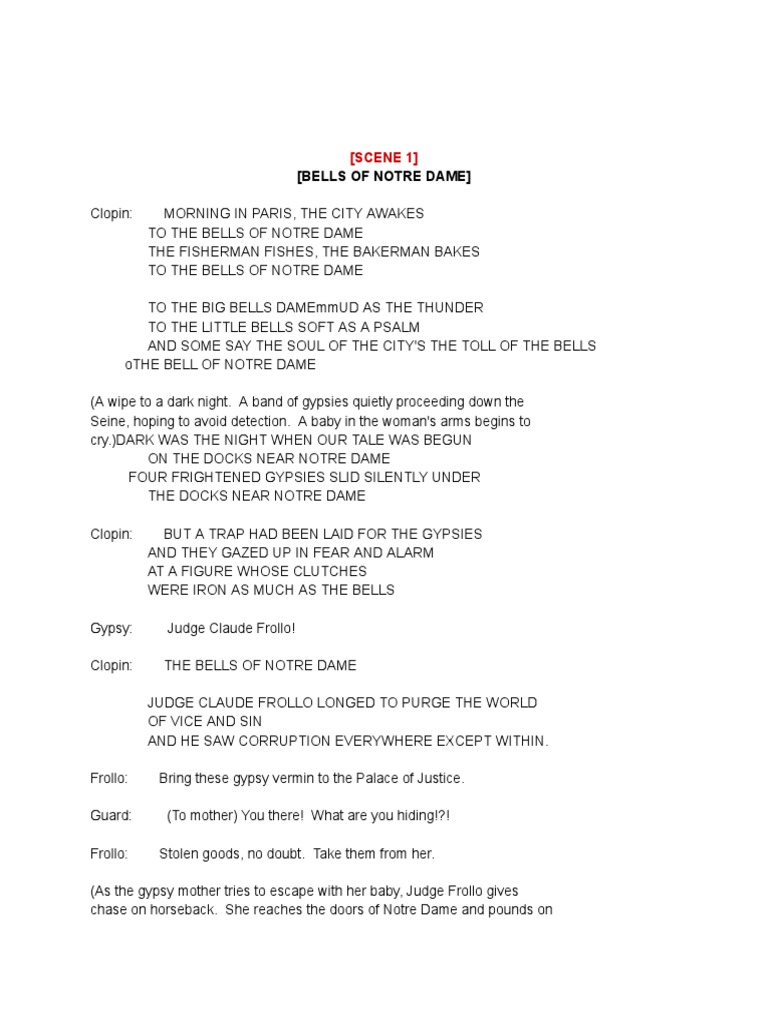 Hunchback of Notre Dame Musical Script | PDF | Esméralda (The Hunchback ...