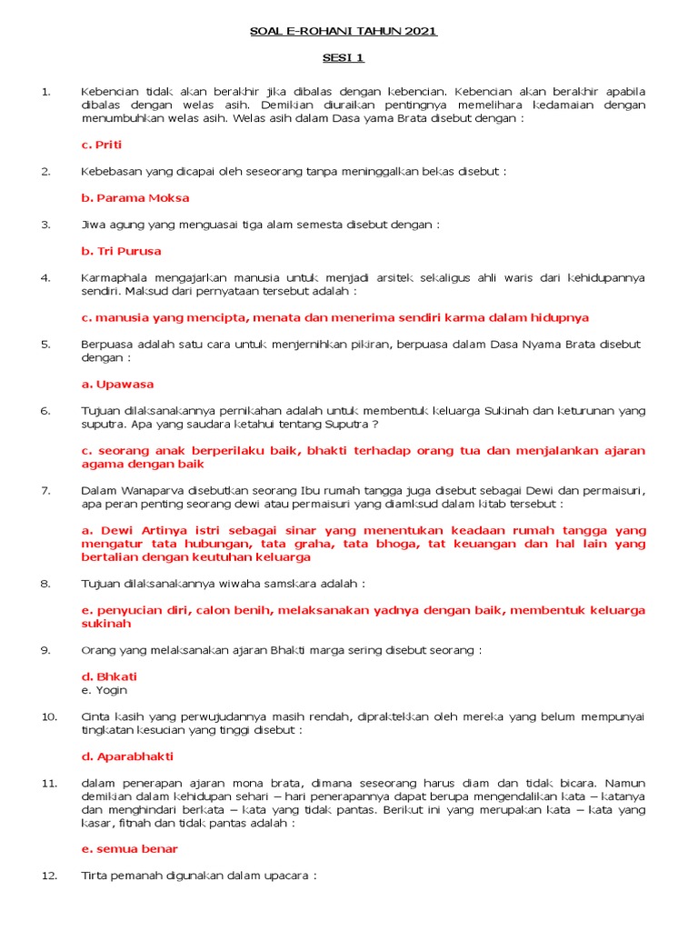 Soal E-Rohani 2021 dan Kunci Jawaban | PDF