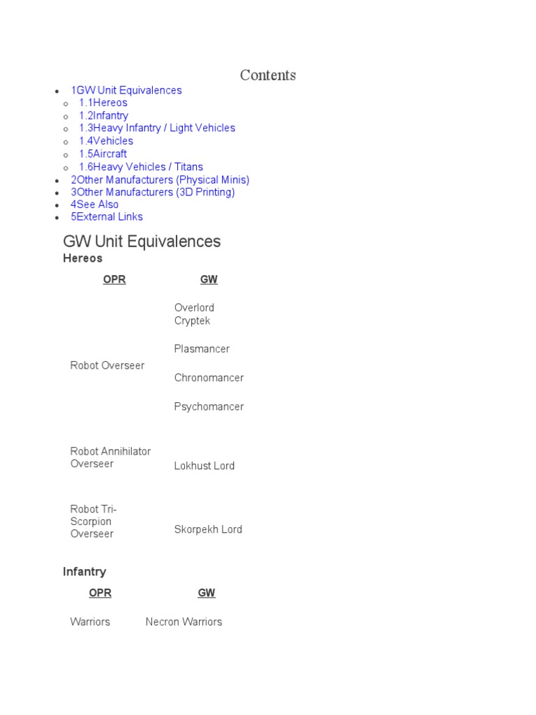 OPR to GW Unit Equivalences Guide | PDF | Tanks | Military Science